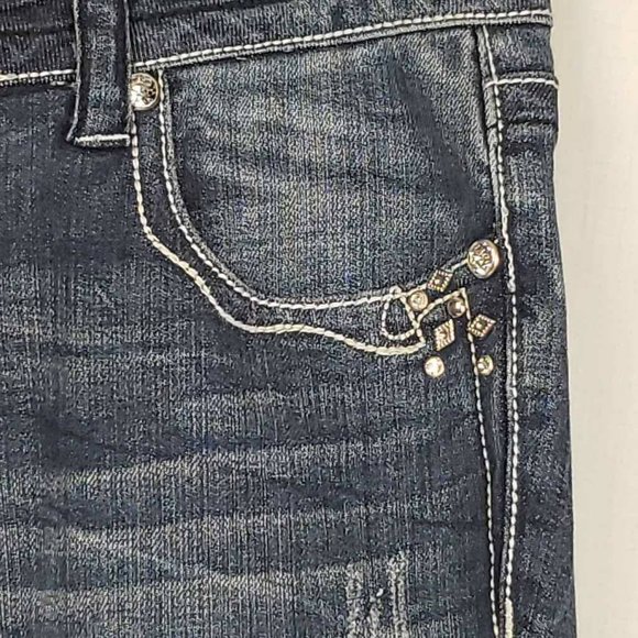 Grace In La Womens Boot Cut Jeans Blue Stretch Embellished Stone Wash Denim 9 - Picture 9 of 12